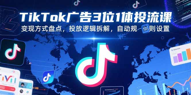 TikTok广告3位1体投流课，变现方式盘点，投放逻辑拆解，自动规则设置-副业项目资源网