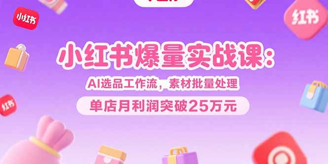 小红书爆量实战课：AI选品工作流，素材批量处理，单店月利润突破25万元-副业项目资源网