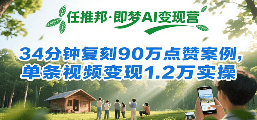 任推邦·即梦AI变现营，34分钟复刻90万点赞案例，单条视频变现1.2万实操-副业项目资源网