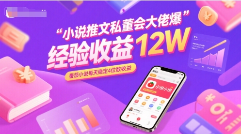 小说推文私董会大佬爆单经验分享收益12W，番茄小说每天稳定4位数收益-副业项目资源网