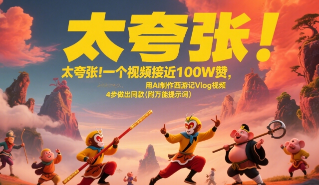 太夸张！一个视频接近100W赞，用AI制作西游记Vlog视频，全流程拆解来了(附万能提示词)-副业项目资源网