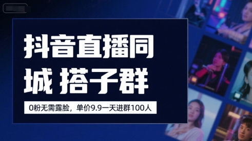 抖音直播同城搭子群，0粉无需露脸，单价19.9，一天进群100人-副业项目资源网