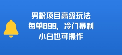 男粉项目高级玩法，每单899，冷门暴利，小白也可操作-副业项目资源网