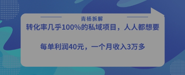 转化率最高的私域项目，每单利润40-50米，月入过1w-副业项目资源网