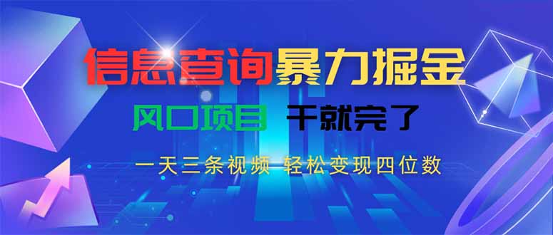 信息查询暴力掘金，一天三条视频 轻松变现四位数，风口项目干就完了-副业项目资源网