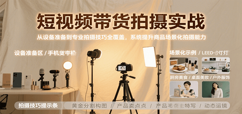 短视频带货拍摄实战，从设备准备到专业拍摄技巧全覆盖，系统提升商品场景化拍摄能力-副业项目资源网