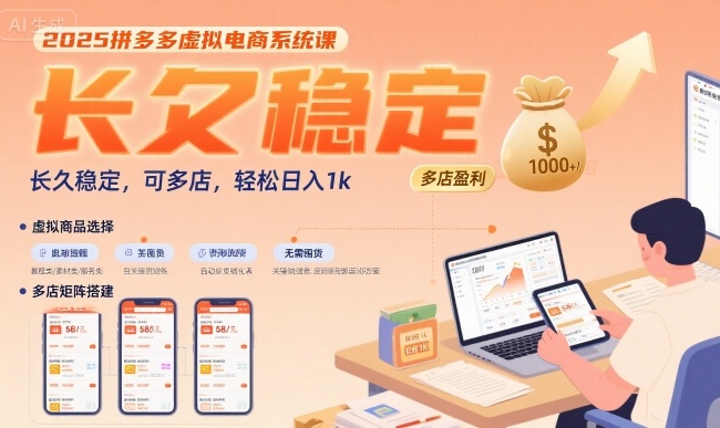 2025拼多多虚拟电商系统课，长久稳定，可多店，轻松日入1k-副业项目资源网