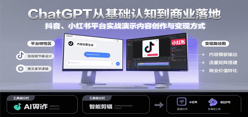 ChatGPT从基础认知到商业落地，实战演示抖音、小红书等平台的内容创作与变现-副业项目资源网