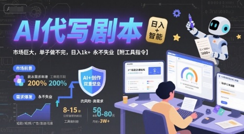 AI代写剧本，市场巨大，单子做不完，日入1k+ 永不失业【附工具指令】-副业项目资源网