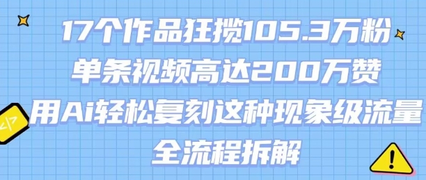 17个作品狂揽105.3W粉，单条视频高达200W赞，用Ai轻松复刻这种现象级流量!(全流程拆解)-副业项目资源网