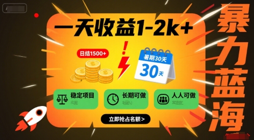 一天收益1-2k+ 稳定项目，暑期暴力蓝海项目，长期稳定，人人可做【揭秘】-副业项目资源网