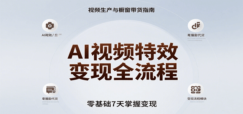 AI视频特效变现全流程，零基础7天掌握视频生产到橱窗带货变现-副业项目资源网