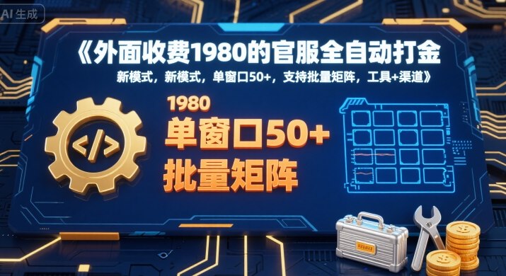 外面收费1980的官服全自动打金，新模式，单窗口50+，支持批量矩阵，工具+渠道【揭秘】-副业项目资源网