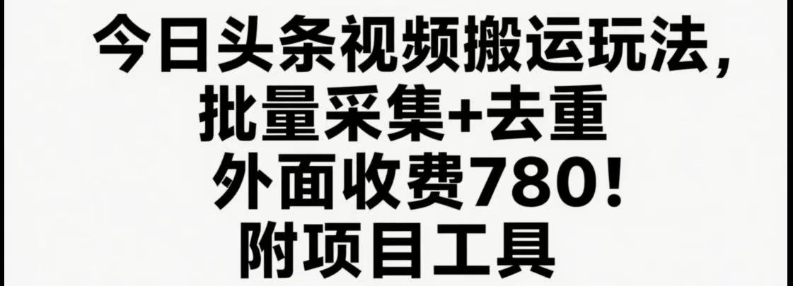 今日头条视频搬运玩法，软件一键去重，轻松日入500+附项目工具-副业项目资源网
