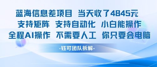 蓝海信息差项目当天收米1k+ 支持矩阵支持自动化小白能操作全程AI操作不需要人工你只要会电脑-副业项目资源网