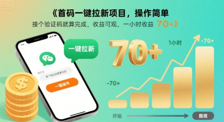 首码一键拉新项目，操作简单，接个验证码就算完成，收益可观， 一小时收益70+【揭秘】-副业项目资源网