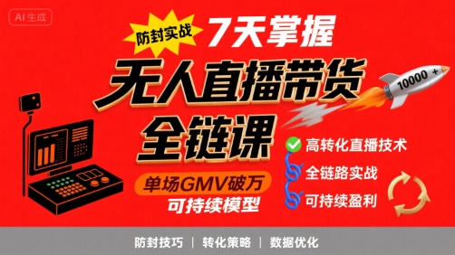 无人直播带货全链防封实战课，7天掌握高转化直播技术，实现单场GMV破万可持续模型-副业项目资源网