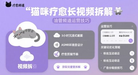 猫咪疗愈长视频拆解 &油管频道运营技巧-副业项目资源网