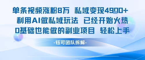 单条视频私域变现4.9k+利用AI做私域玩法 已经开始火热0基础也能做的副业项目轻松上手-副业项目资源网