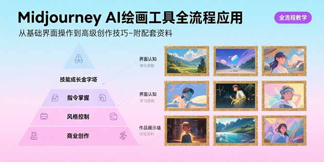 Midjourney AI绘画工具全流程应用，从基础界面操作到高级创作-附配套资料-副业项目资源网