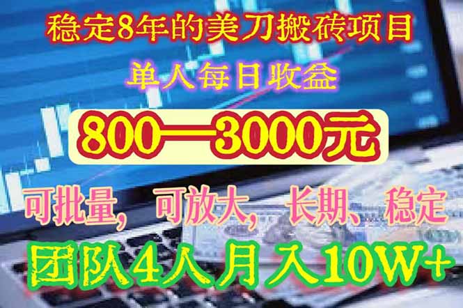 稳定8年的美刀搬砖项目，单人每日收益800—3000.团队4人月入10W+.可线下-副业项目资源网