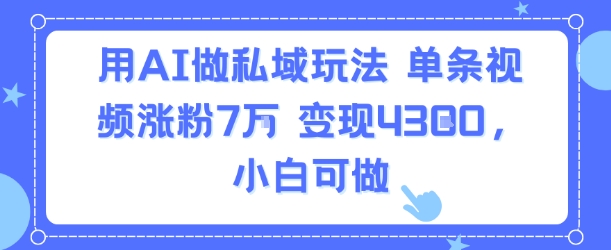 用AI做私域玩法，单条视频涨粉7W变现4.3k，小白可做-副业项目资源网