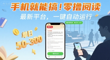 手机就能搞！零撸阅读挂G，最新平台，一键自动运行，随时随地挣，单日50-3张+【揭秘】-副业项目资源网