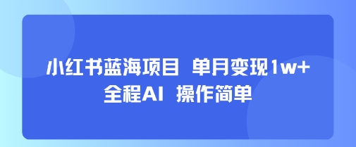 小红书蓝海项目 单月变现1w+ 全程AI 操作简单-副业项目资源网