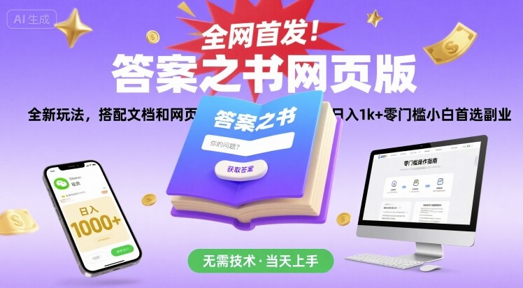 全网首发！答案之书网页版，全新玩法，搭配文档和网页，日入1k+零门槛小白首选副业【揭秘】-副业项目资源网
