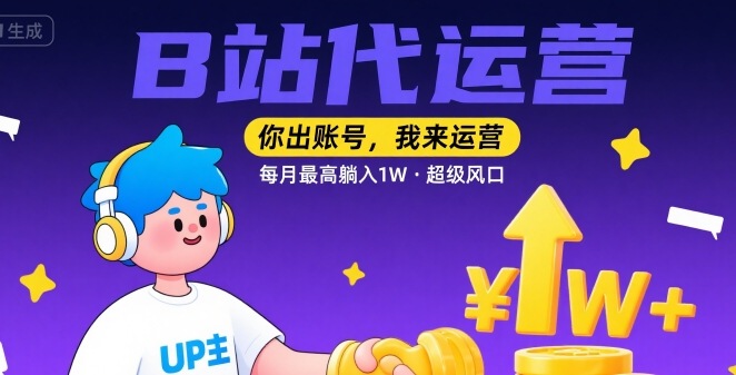 【B站代运营 】你出账号，我来运营，每月最高躺入1W，超级风口【揭秘】-副业项目资源网