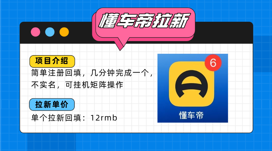 懂车帝邪修拉新玩法，简单注册回填，不sm，单个拉新12rmb，轻松日入200+-副业项目资源网