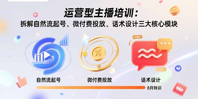 运营型主播培训：拆解自然流起号、微付费投放、话术设计三大核心模块-8月-副业项目资源网