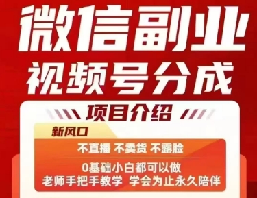 微信副业视频号分成，不直播 不卖货 不露脸，三五分钟即可完成一条作，每日收益几十、几张不等-副业项目资源网