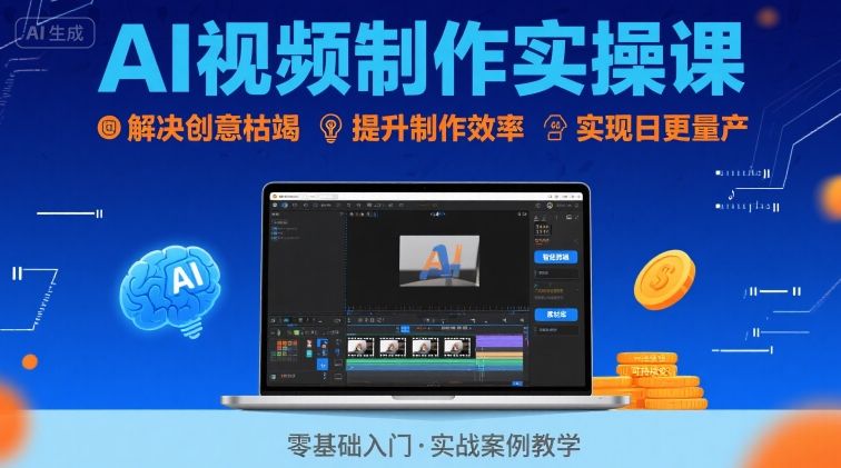 Ai视频制作实操课，解决创意枯竭、效率低下痛点，实现日更量产可持续变现-副业项目资源网