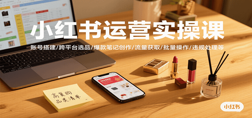 小红书运营实操课，账号搭建/跨平台选品/爆款笔记创作/流量获取/批量操作/违规处理等-副业项目资源网