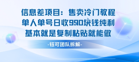 信息差项目：售卖冷门教程单人单号日收9张纯利基本就是复制粘贴就能做-副业项目资源网