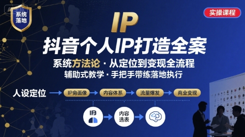 抖音个人IP系统落地实操大课，实操课程，辅助落地-副业项目资源网