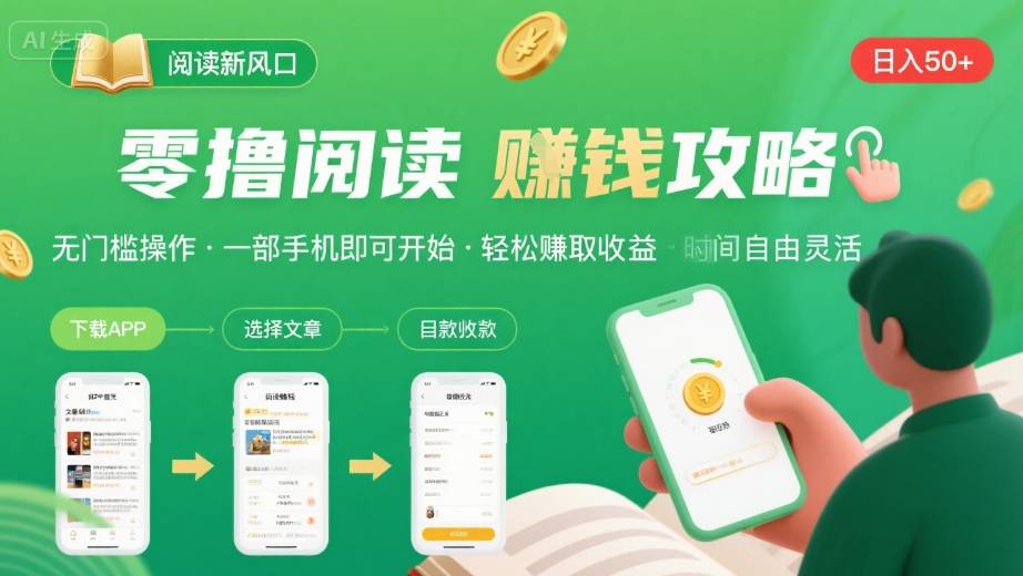 零撸阅读新风口，无门槛轻松挣，一部手机，日入 50-3张【揭秘】-副业项目资源网