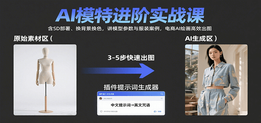 AI模特进阶实战课：含SD部署、换背景换色，讲模型参数与服装案例，电商AI绘画高效出图-副业项目资源网