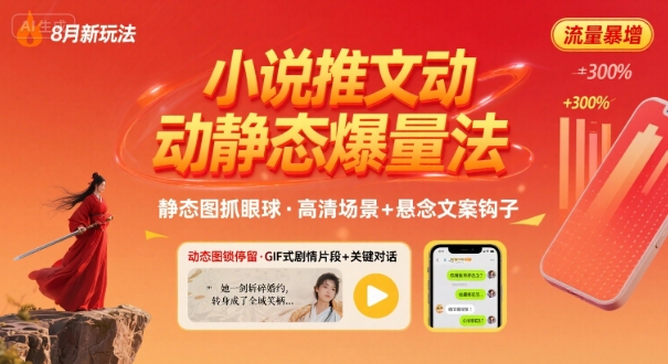8月小说推文全新玩法，动静态图片+搭配小说文案爆量玩法-副业项目资源网
