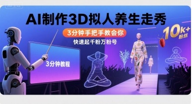 Ai制作3D拟人养生走秀，3分钟手把手教会你，快速起千粉万粉号-副业项目资源网