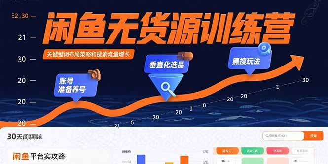 闲鱼无货源训练营：账号准备养号/垂直化选品/黑搜玩法，0基础30天盈利指南-副业项目资源网