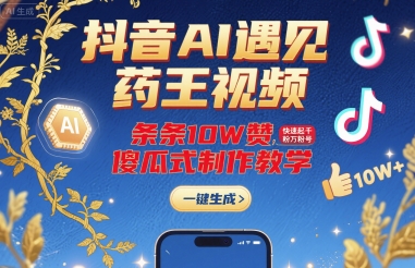 抖音AI遇见药王视频，条条10W赞，快速起千粉万粉号，傻瓜式制作教学-副业项目资源网