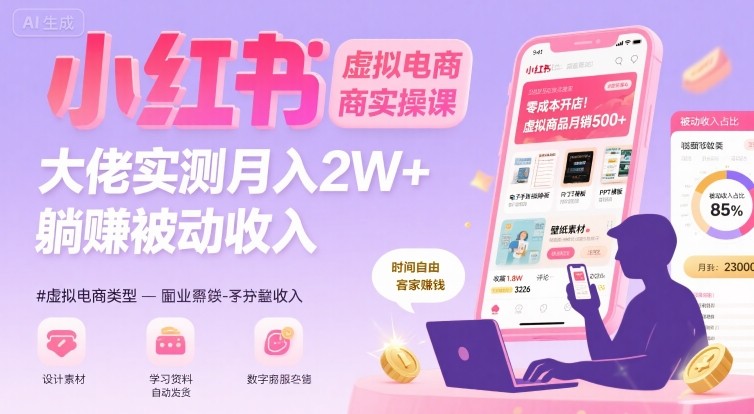 小红书虚拟电商，大佬实测月入2W+，实现被动收入-副业项目资源网