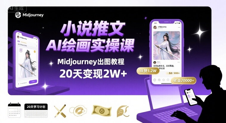 小说推文干货分享之AI绘画MJ出图实操课，用Midjourney做小说推文，20天挣2w-副业项目资源网