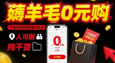 薅羊毛0元购，免单还倒挣钱的暴力玩法，人人可做，纯干货-副业项目资源网