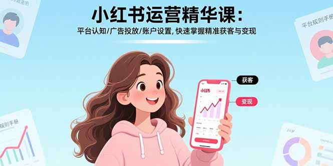 小红书运营精华课：平台认知/广告投放/账户设置,快速掌握精准获客与变现-副业项目资源网