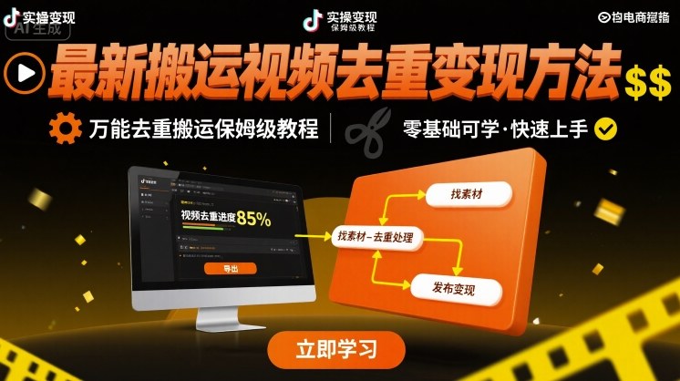 最新搬运视频去重变现方法，万能去重搬运保姆级教程-副业项目资源网