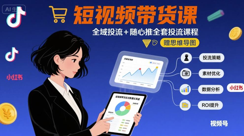 最新短视频带货课，全域投流+随心推全套投流课程+思维导图-副业项目资源网