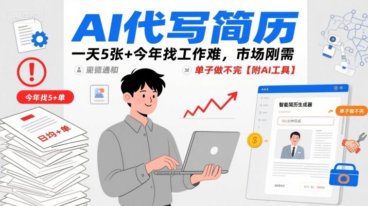 AI代写简历，一天5张+今年找工作难，市场刚需，单子做不完【附AI工具】-副业项目资源网
